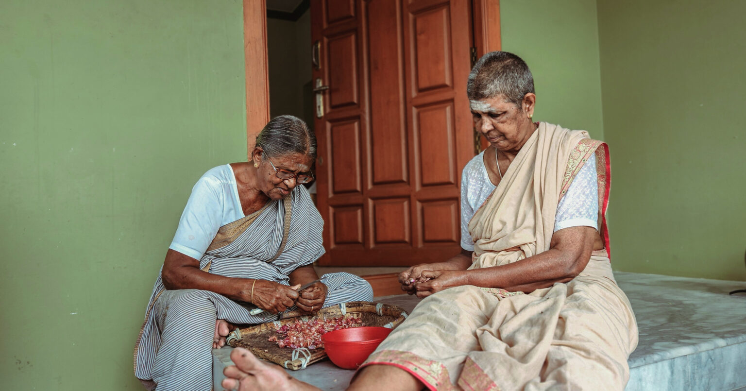 Ordinary people peeling onion